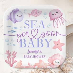 Tot ziens Baby Shower Meisje Roze Oceandieren Papieren Bordje