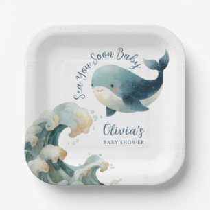 Tot Ziens Binnenkort Oceaan Walvis Groenblauw Witt Papieren Bordje