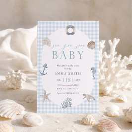 Tot Ziens Blauwe Gingham Preppy Jongens Baby Showe Kaart