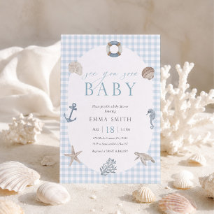 Tot Ziens Blauwe Gingham Preppy Jongens Baby Showe Kaart