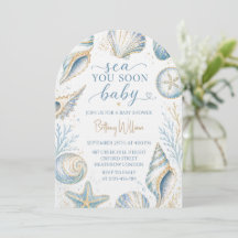 Tot Ziens Blauwe Zeeschelpen Oceaan Baby Shower