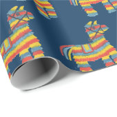 Tot ziens! Colorful piñatas over blauwe cadeauomsl Cadeaupapier (Rol Hoek)