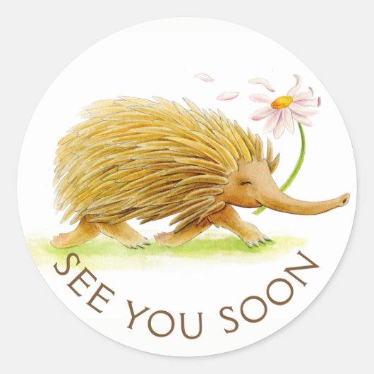Tot ziens echidna waterverf whimsy art sticker (Voorkant)