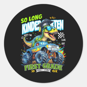 Tot ziens eindexamen kleuterschool dinosaurus 1e l ronde sticker
