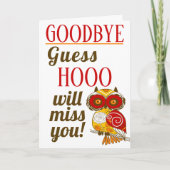 Tot ziens Funny Red Farewell Owl Kaart (Voorkant)