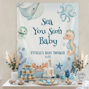 Tot ziens inktvis zeepaardje zeester baby shower wandkleed