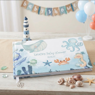Tot ziens inktvis zeepaardje zeester babyshower gastenboek