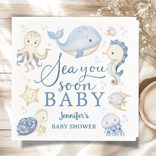 Tot Ziens Jongen Baby Borrel Blauwe Oceaan  Servet