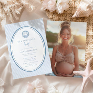 Tot Ziens Kleine Strand Blauwe Foto Baby Borrel Kaart
