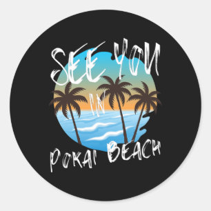 Tot ziens op Pokai Beach Retro Vintage Oahu Surfer Ronde Sticker