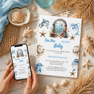 Tot ziens op zee oceandieren jongen Baby Shower Kaart