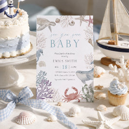 Tot Ziens op Zee Zeedier Waterverf Jongens Baby Sh Kaart