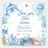 Tot Ziens Schelp Baby Borrel Vierkante Sticker (Voorkant)