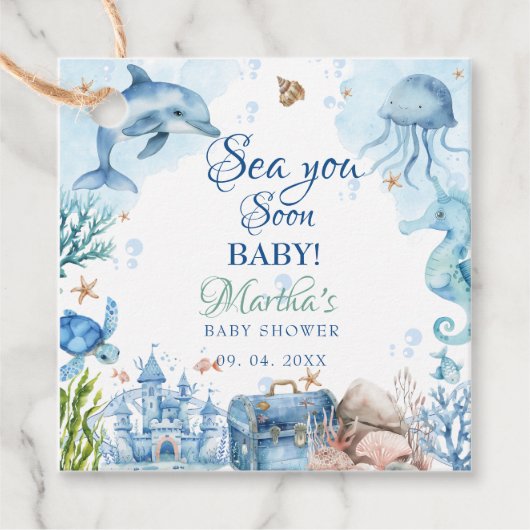 Tot Ziens Schelp Baby Shower Bedankjes Labels (Voorkant)