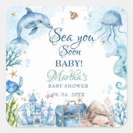 Tot Ziens Schelp Baby Shower Vierkante Sticker