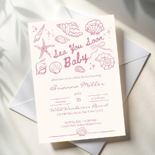 Tot ziens schelpen strand meisjes baby shower kaart