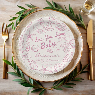 Tot ziens schelpen strand meisjes baby shower papieren bordje