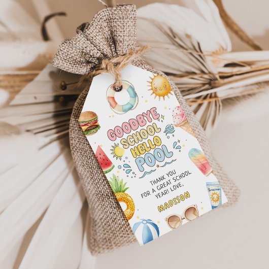 Tot ziens school, hallo zomer, einde van school cadeaulabel
