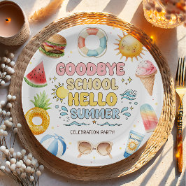 Tot ziens school, hallo zomer, einde van school papieren bordje