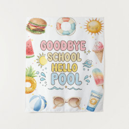 Tot ziens school, hallo zomer, einde van school wandkleed