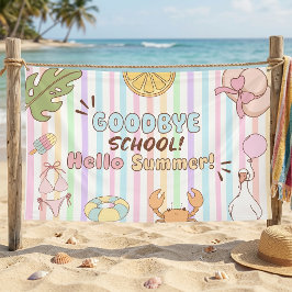 Tot ziens School Hallo Zomer Strepen Pastel Spandoek