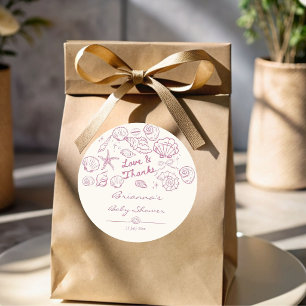 Tot ziens zeeschelpen meisjes baby shower favor ronde sticker