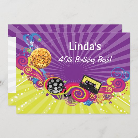 totaal 80-decennium themaretro party Invitation Kaart (Voorkant / Achterkant)