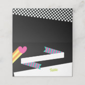 Totaal 80s Harten en Strepen Bruiloft Plaatskaartje (Buitenkant ongevouwen)