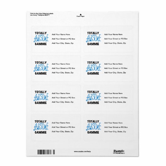 Totaal Blauwe T-shirts Geweldige Gammie en Giften Etiket (Full Sheet)