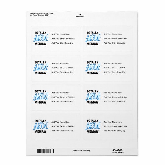 Totaal Blauwe T-shirts Geweldige Memaw en Giften Etiket (Full Sheet)