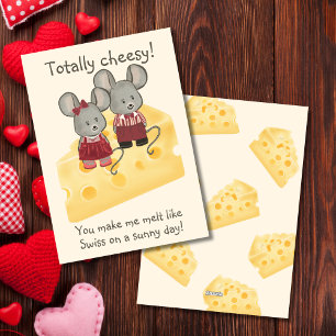 Totaal Cheesy Girl & Boy Mouse Zittend op kaas Feestdagenkaart