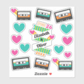 Totaal jaren '80 Cassettes en harten Bruiloft Viny Sticker (Vel)
