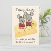 Totaal Kaas Meisje & Jongen Muis Zit op Kaas Feestdagenkaart (Staand voorkant)