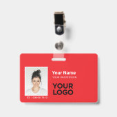 Totaal Rode Medewerker Foto Balk of Qr Code Logo N Badge (Voorzijde met clip)