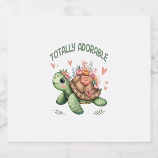 Totaal Schattige schildpad met koraal Sparkling Wijnetiket (Enkel label)