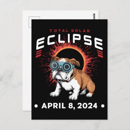 Totaal Solar Eclipse April 2024 Bulldog Lover Gift Briefkaart (Voorkant / Achterkant)