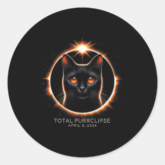 Totaal Solar Eclipse Fun Purclipse Cat met datum Ronde Sticker
