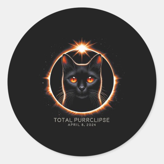 Totaal Solar Eclipse Fun Purclipse Cat met datum Ronde Sticker (Voorkant)