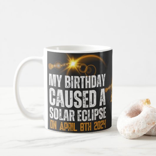 Totaal Solar Eclipse Grappige Verjaardag 4-8-2024  Koffiemok (Met donut)