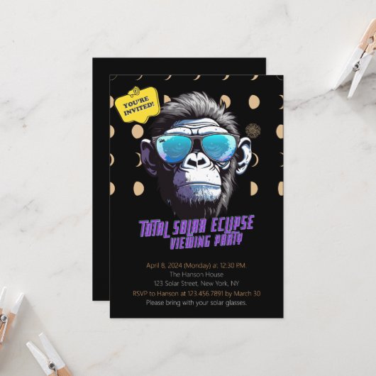 Totaal Solar Eclipse Viewing Party Uitnodigen 2024 Kaart (Voorkant / Achterkant in situ)