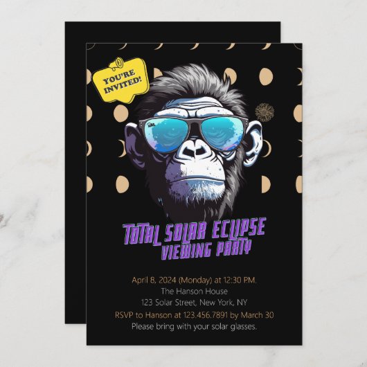 Totaal Solar Eclipse Viewing Party Uitnodigen 2024 Kaart (Voorkant / Achterkant)
