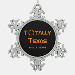 Totaal Texas 2024 Zonsverduistering Tin Sneeuwvlok Ornament
