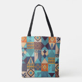 Totaal Turquoise & Oranje Patchwork Tote Bag (Achterkant)