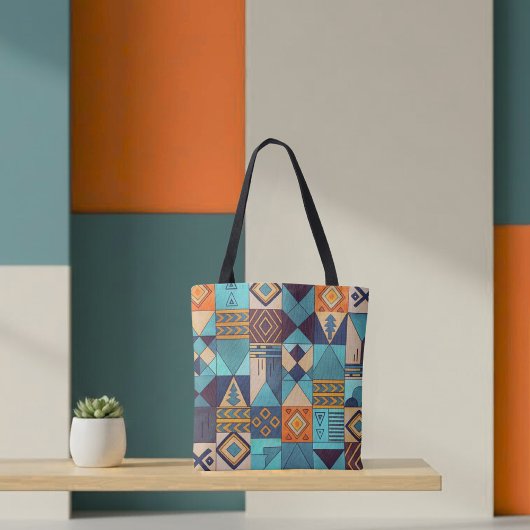Totaal Turquoise & Oranje Patchwork Tote Bag