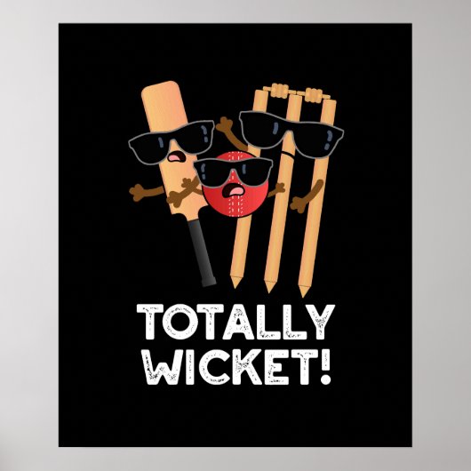 Totaal Wicket Funny Sports Cricket Pun Dark BG Poster (Voorkant)