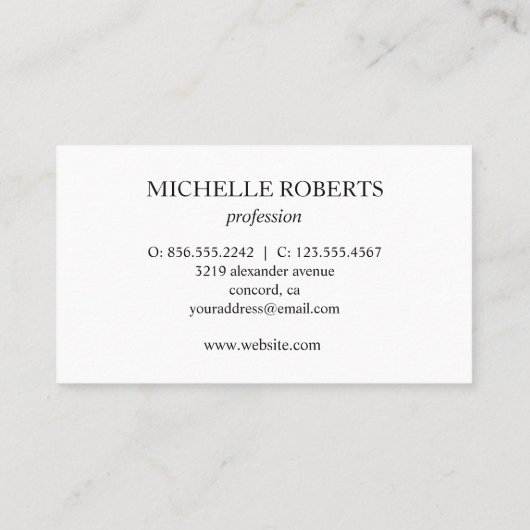 Totaal wit | Classic cursive Handwriting Elegant Visitekaartje (Achterkant)