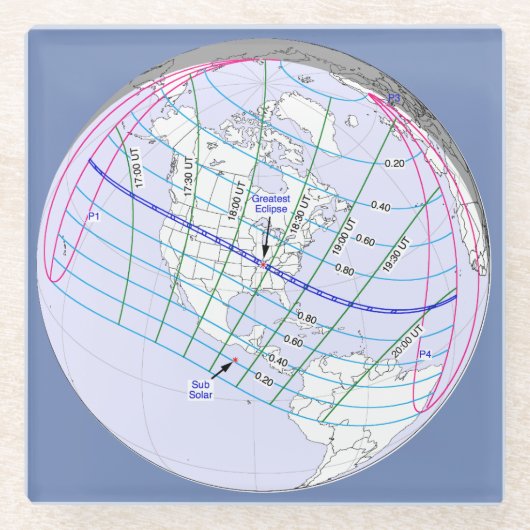 Totaal zonnecrisis 2017 Wereldwijde route Glazen Onderzetter (Voorkant)