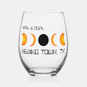 Totaal Zonneverduistering 2024 Aangepaste Herdenki Wijnglas Zonder Voet (Voorkant)