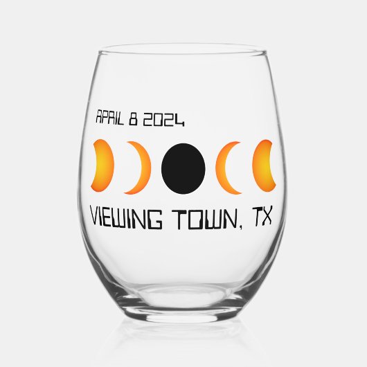 Totaal Zonneverduistering 2024 Aangepaste Herdenki Wijnglas Zonder Voet (Voorkant)