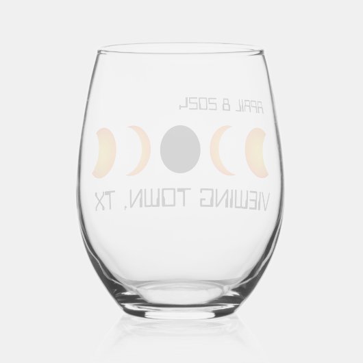 Totaal Zonneverduistering 2024 Aangepaste Herdenki Wijnglas Zonder Voet (Achterkant)